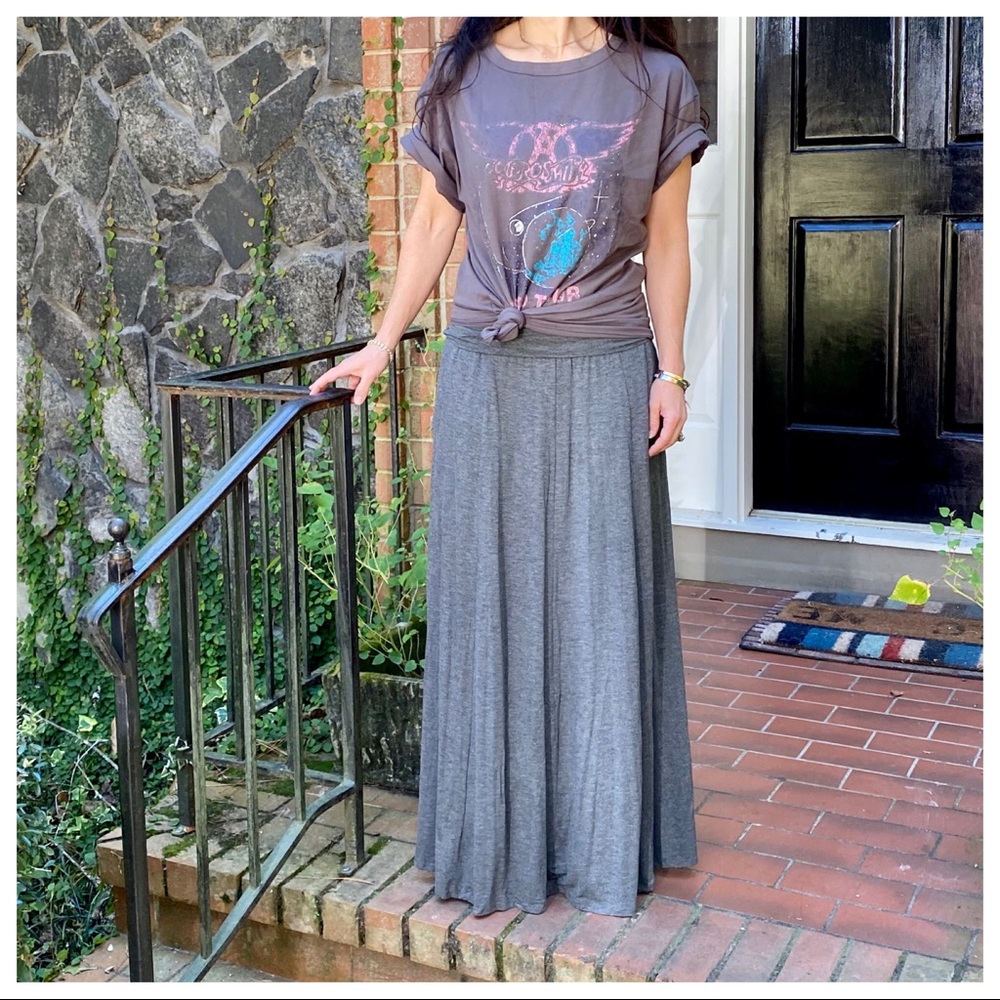 Charcoal grey Fold Waist Side Pockets Maxi Skirt - Picture 4 of 9